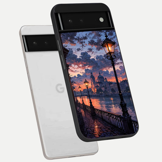  Twilight River Lights phone case For Google Pixel 6 showing premium glass back cover with detailed artwork