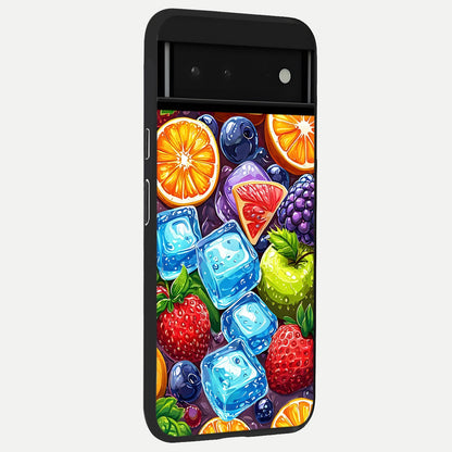  Colorful Fruits with Ice back cover For Google Pixel 6 slim fit glass case with vibrant aesthetic design