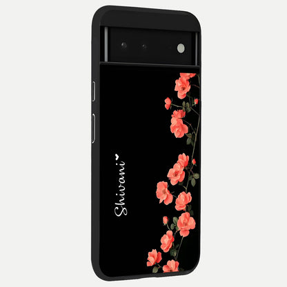  Crimson Bloom Grace Custom Name back cover For Google Pixel 6 slim fit glass case with vibrant aesthetic design