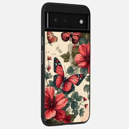  Crimson Butterfly Garden back cover For Google Pixel 6 slim fit glass case with vibrant aesthetic design