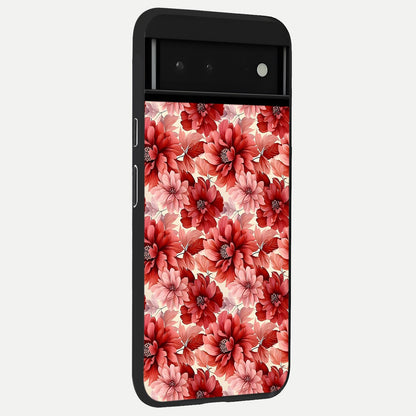  Crimson Love Petals back cover For Google Pixel 6 slim fit glass case with vibrant aesthetic design