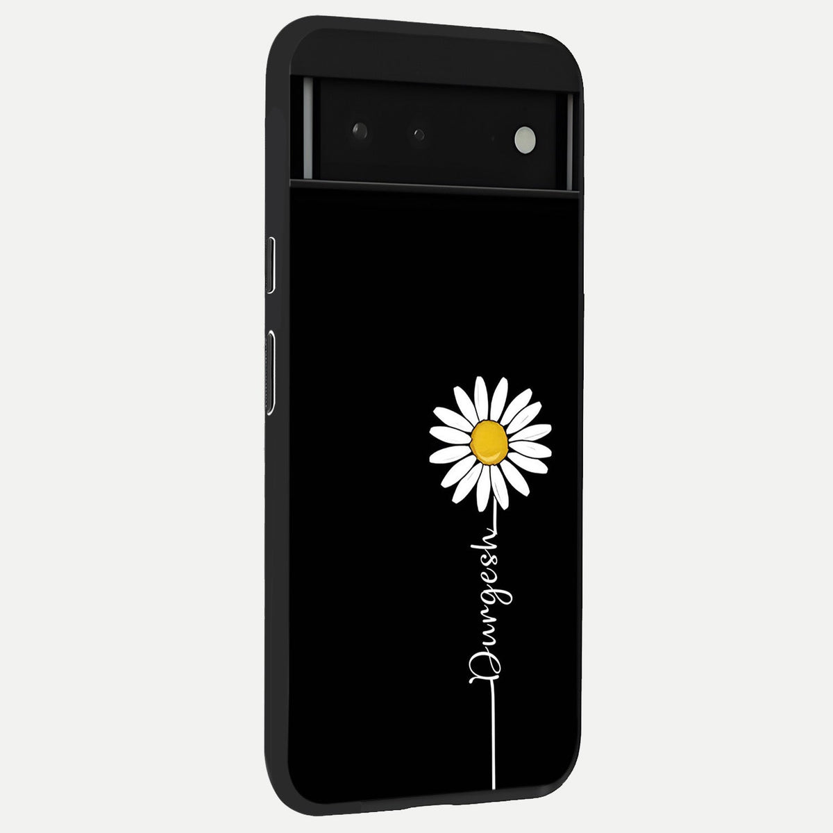  Custom Name White Flower back cover For Google Pixel 6 slim fit glass case with vibrant aesthetic design