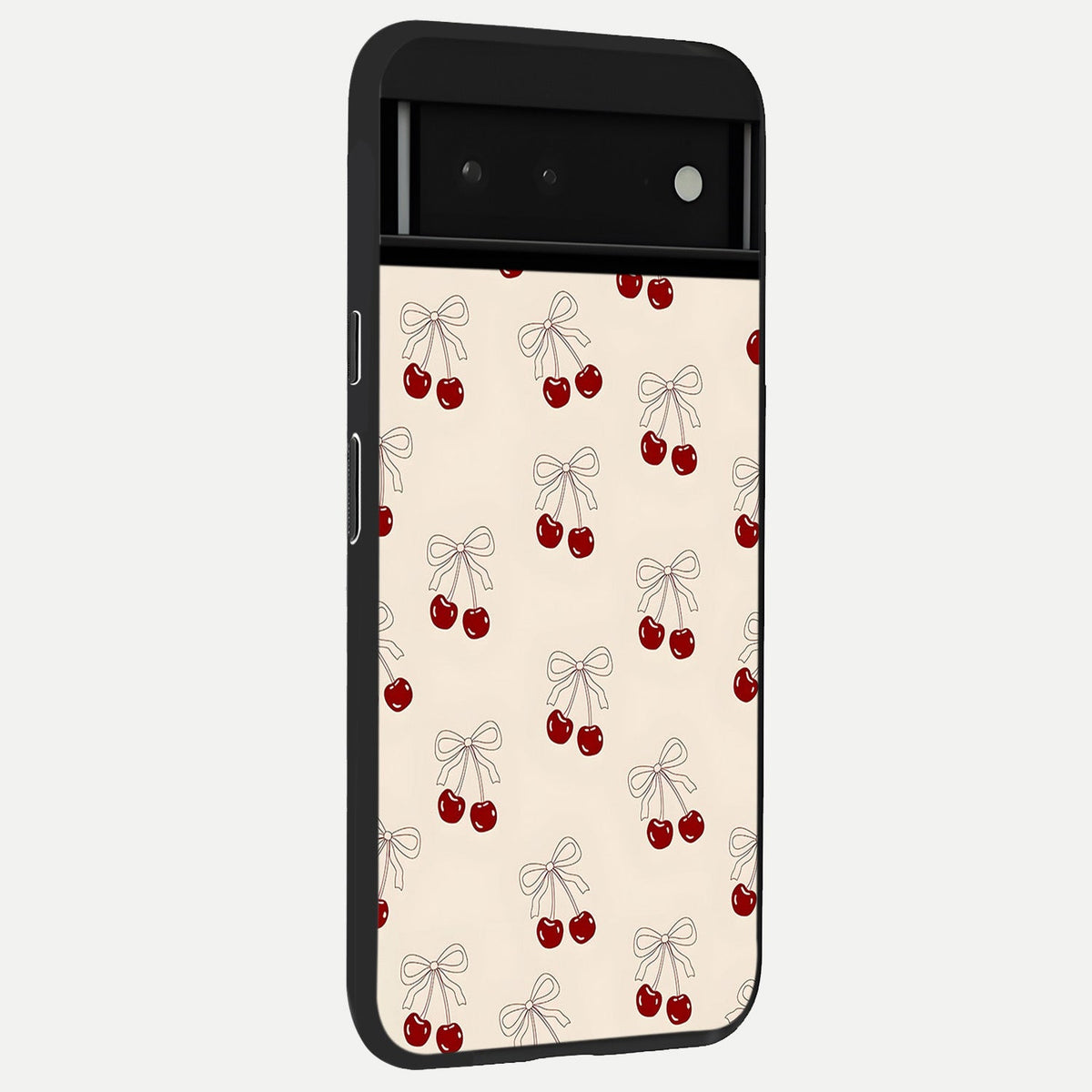  Cute Cherry Pattern back cover For Google Pixel 6 slim fit glass case with vibrant aesthetic design