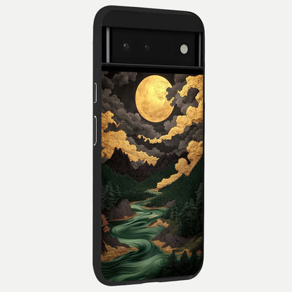  Golden River Moon back cover For Google Pixel 6 slim fit glass case with vibrant aesthetic design