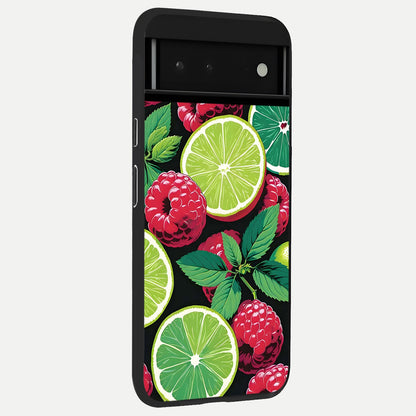  Lime and Raspberry Pattern back cover For Google Pixel 6 slim fit glass case with vibrant aesthetic design