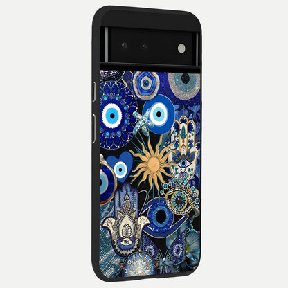  Mystic Blue Evil Eye back cover For Google Pixel 6 slim fit glass case with vibrant aesthetic design
