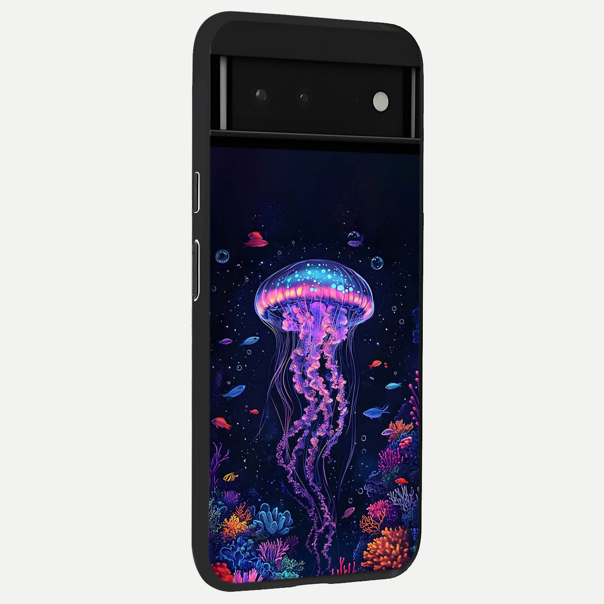  Neon Jellyfish back cover For Google Pixel 6 slim fit glass case with vibrant aesthetic design