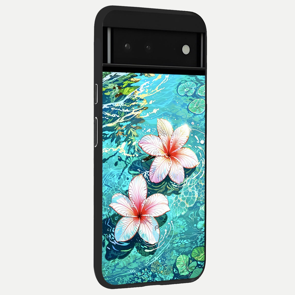  Pink Flowers in Water back cover For Google Pixel 6 slim fit glass case with vibrant aesthetic design