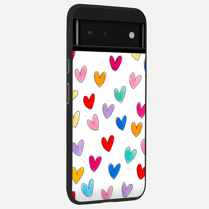  Playful Love Doodles back cover For Google Pixel 6 slim fit glass case with vibrant aesthetic design