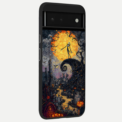  Pumpkin Moon Night back cover For Google Pixel 6 slim fit glass case with vibrant aesthetic design