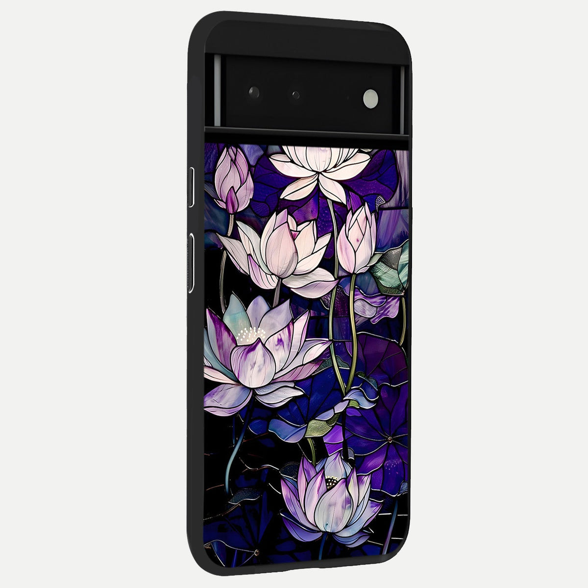  Purple Lotus Pattern back cover For Google Pixel 6 slim fit glass case with vibrant aesthetic design