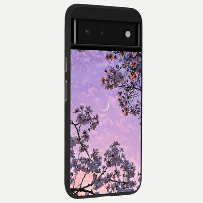  Purple Serenity Moon back cover For Google Pixel 6 slim fit glass case with vibrant aesthetic design