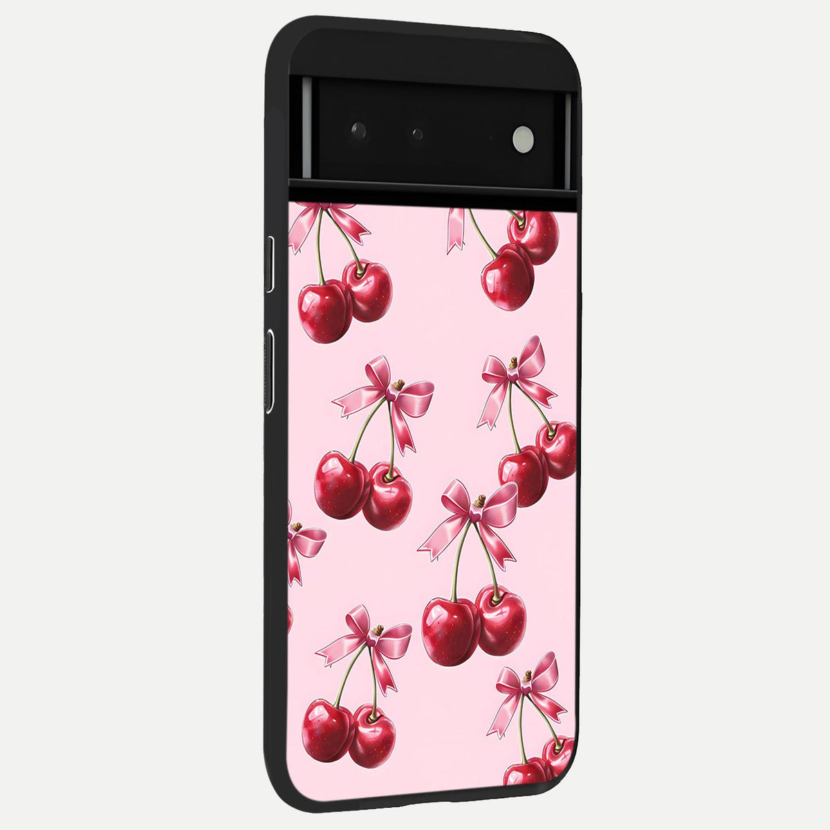  Red Cherries Pattern back cover For Google Pixel 6 slim fit glass case with vibrant aesthetic design
