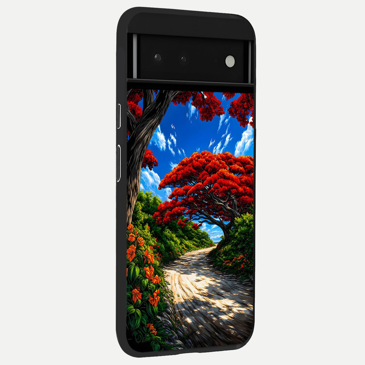  Red Trees Pathway back cover For Google Pixel 6 slim fit glass case with vibrant aesthetic design
