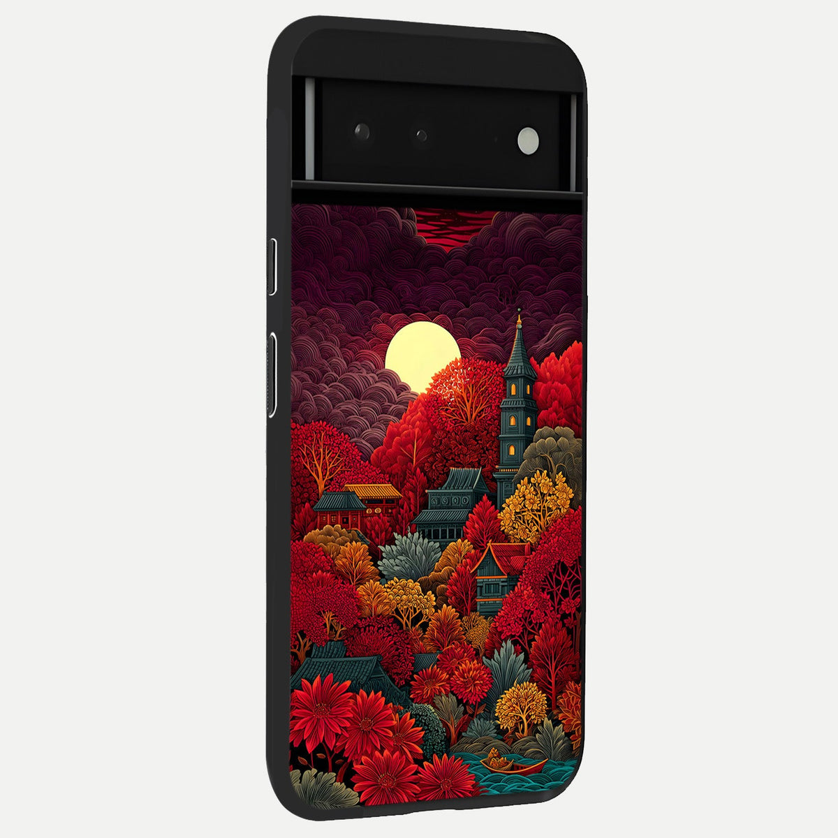  Scarlet Autumn Temple back cover For Google Pixel 6 slim fit glass case with vibrant aesthetic design