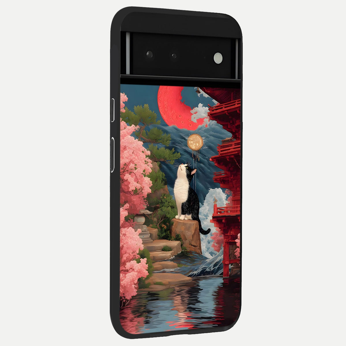  Temple Cat Scenery back cover For Google Pixel 6 slim fit glass case with vibrant aesthetic design