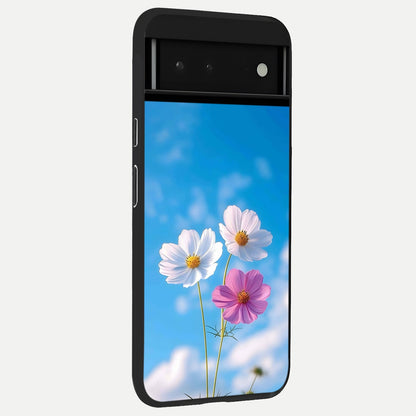  Tripple Flowers With Sky back cover For Google Pixel 6 slim fit glass case with vibrant aesthetic design
