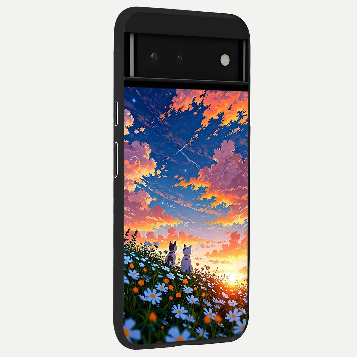  Two Cats Friends back cover For Google Pixel 6 slim fit glass case with vibrant aesthetic design