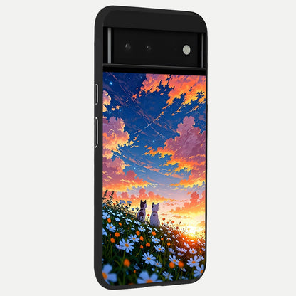  Two Cats Friends back cover For Google Pixel 6 slim fit glass case with vibrant aesthetic design
