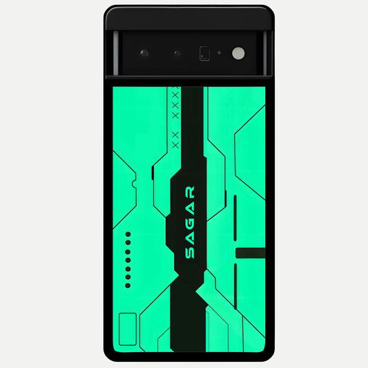  Aqua Tech CYBERPUNK Custom Name Glass Case For Google Pixel 6 Pro back cover – full design glossy printed glass finish