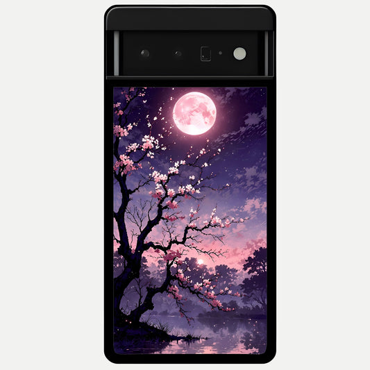  Blossom Pink Moon Glass Case For Google Pixel 6 Pro back cover – full design glossy printed glass finish