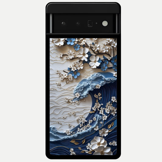  Blossom Wave Art Glass Case For Google Pixel 6 Pro back cover – full design glossy printed glass finish