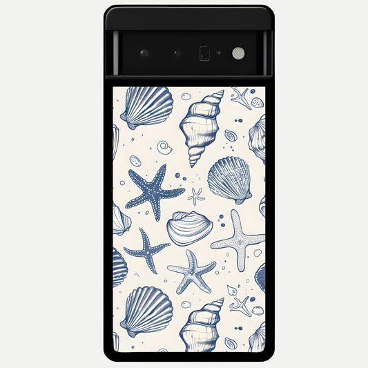  Blue Ocean Outline Glass Case For Google Pixel 6 Pro back cover – full design glossy printed glass finish