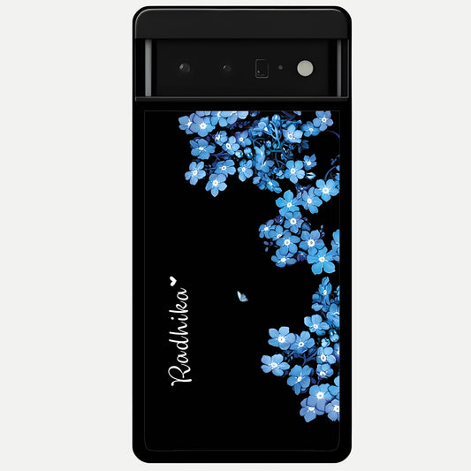  Blue Petal Dream Custom Name Glass Case For Google Pixel 6 Pro back cover – full design glossy printed glass finish