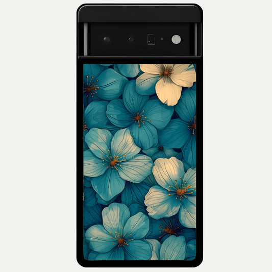  Blue Shade Floral Glass Case For Google Pixel 6 Pro back cover – full design glossy printed glass finish