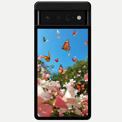  Butterflies In Bloom Sky Glass Case For Google Pixel 6 Pro back cover – full design glossy printed glass finish