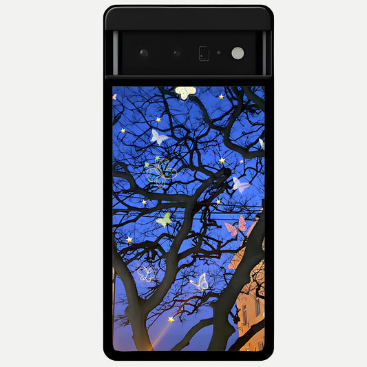  Butterfly Night Magic Glass Case For Google Pixel 6 Pro back cover – full design glossy printed glass finish