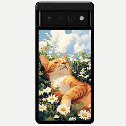  Cat And Flowers View Glass Case For Google Pixel 6 Pro back cover – full design glossy printed glass finish