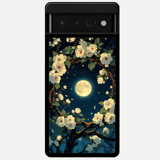  Celestial Moon And Flower Glass Case For Google Pixel 6 Pro back cover – full design glossy printed glass finish