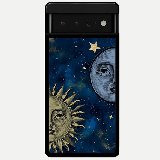  Celestial Moon With Sun Glass Case For Google Pixel 6 Pro back cover – full design glossy printed glass finish