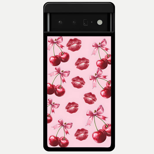  Cherry With Lips Glass Case For Google Pixel 6 Pro back cover – full design glossy printed glass finish