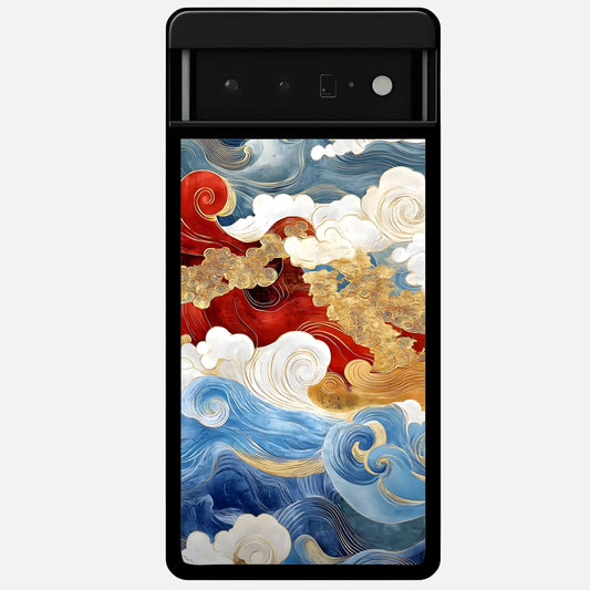  Colored Waves Glass Case For Google Pixel 6 Pro back cover – full design glossy printed glass finish