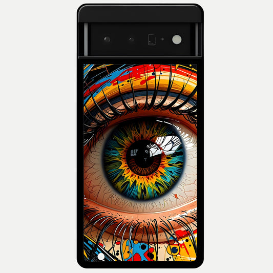  Colorful Eye Glass Case For Google Pixel 6 Pro back cover – full design glossy printed glass finish