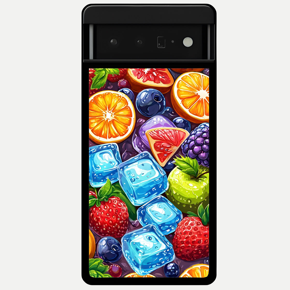  Colorful Fruits with Ice Glass Case For Google Pixel 6 Pro back cover – full design glossy printed glass finish