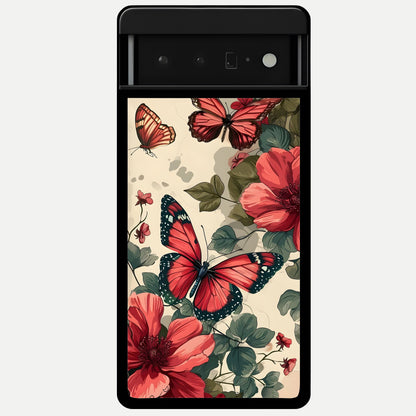  Crimson Butterfly Garden Glass Case For Google Pixel 6 Pro back cover – full design glossy printed glass finish