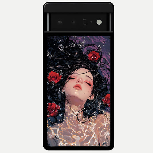  Crimson Rose Serenity Glass Case For Google Pixel 6 Pro back cover – full design glossy printed glass finish