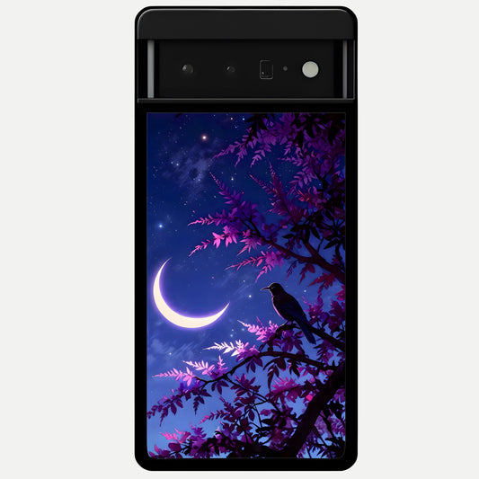 Crow And Moon Scenery Glass Case For Google Pixel 6 Pro back cover – full design glossy printed glass finish