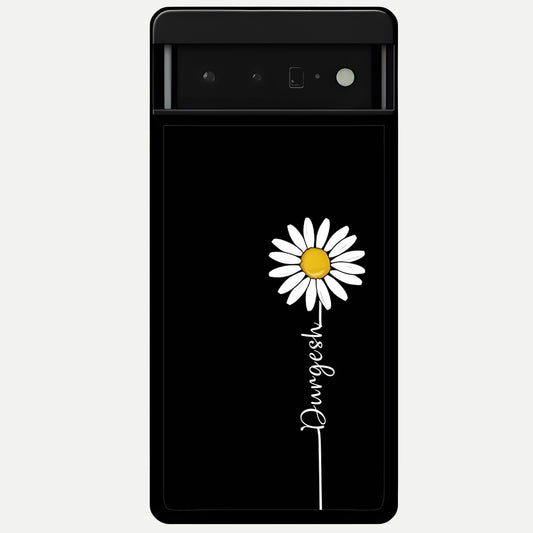  Custom Name White Flower Glass Case For Google Pixel 6 Pro back cover – full design glossy printed glass finish