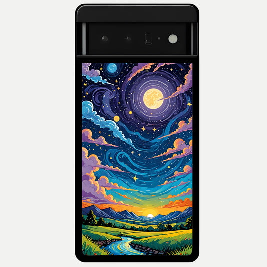  Dreamy Night Landscape Glass Case For Google Pixel 6 Pro back cover – full design glossy printed glass finish