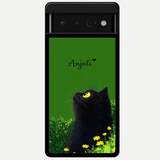  Emerald Cat Custom Name Glass Case For Google Pixel 6 Pro back cover – full design glossy printed glass finish