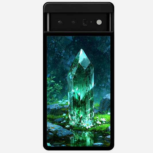  Emerald Light Crystal Glass Case For Google Pixel 6 Pro back cover – full design glossy printed glass finish