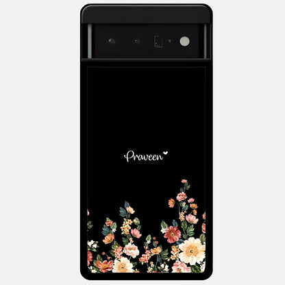  Floral Design Personalized Custom Name Glass Case For Google Pixel 6 Pro back cover – full design glossy printed glass finish