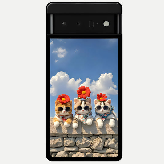  Floral Kitty Squad Glass Case For Google Pixel 6 Pro back cover – full design glossy printed glass finish