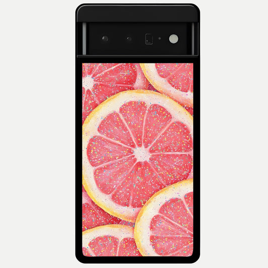  Glitter Grapefruit Glass Case For Google Pixel 6 Pro back cover – full design glossy printed glass finish