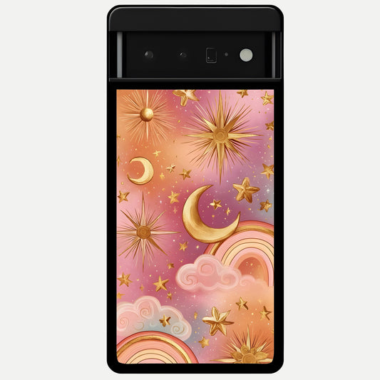  Golden Celestial Dreams Glass Case For Google Pixel 6 Pro back cover – full design glossy printed glass finish