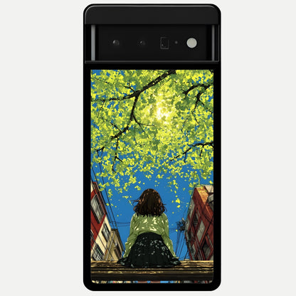  Golden Leaves Glow Glass Case For Google Pixel 6 Pro back cover – full design glossy printed glass finish